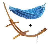 Set support bois avec hamac double bleu ciel