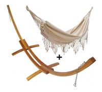 Set support bois avec hamac double franges écru