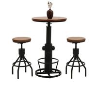 Set Table De Bar + 2x Tabourets De Bar Hwc-N17, Chaise De Bar Table Haute Réglable En Hauteur Pivotante Repose-Pieds Industriel Bois Brun Multicolore