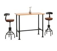 Set Table De Bar + 2x Tabourets De Bar Hwc-N21, Hauteur Réglable Pivotant Repose-Pieds, Métal Industriel Similicuir Naturel, Marron Multicolore