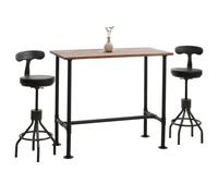 Set table de bar + 2x tabourets de bar HWC-N21, hauteur réglable pivotant repose-pieds, métal industriel similicuir brun, noir