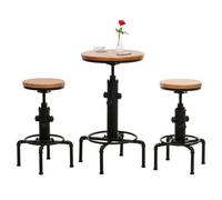 Set table de bar + 2x tabourets de bar HWC-N23, chaise de bar table haute réglable en hauteur pivotante repose-pieds Industrial acier bois naturel