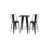 Set table mange-debout et 2x tabouret de bar HWC-A73 design industriel métal noir