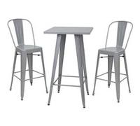 Set table mange-depout + 2x tabouret de bar HWC-A73, chaise/table de bar, design industriel gris