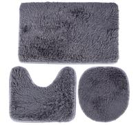 Set Tapis de Salle de Bain Gris 3pcs Tapis Antidérapants Salle de Bains
