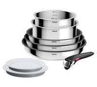 Tefal Ingenio Lot de 8 casseroles et poêles en acier inoxydable 16-18 cm, poêles 22-26 cm, poignée amovible, couvercle en plastique