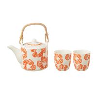 Set théière et 2 mugs en céramique fleur orange 600ml