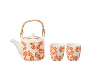 Set théière et 2 mugs en céramique fleur orange 600ml