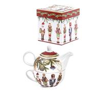 Set théière + tasse avec soldats casse-noisette de Noël 17 cm en porcelaine avec Color Box Nàvel