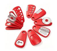 Set Ustensiles Cuisine 8 en 1, Éplucheur, Râpe, Presse Ail, Coupe Pizza (Rouge)