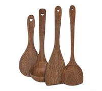 Set Ustensiles en pour bois Naturel 4/5pcs pour Cuisson Saine - Accessoires Poêle Antiadhésive Spatule Plate Écumoire Design Ergonomique(4pcs)