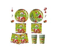 Set vaisselle jetable - NIKCORP - Grinch 10 personnes - 10 assiettes, 10 gobelets, 10 serviettes - Papier biodégradable - Vert