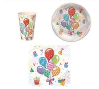 Set vaisselle jetable pour fête d'anniversaire 20 x Assiettes + Gobelets + Serviettes