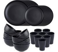 Set vaisselle plastique incassable 32 pièces : 8 assiettes plates 25cm, 8 salade 20cm, 8 bols 720ml, 8 tasses 360ml, micro-ondes & l