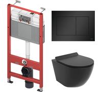 SET WC : élément de bâti-support TECEbase + toilette Rolo noir + tapis d'insonorisation + plaque de déclenchement noire