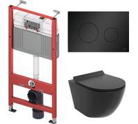 SET WC : élément de bâti-support TECEbase + toilette Rolo noir + tapis d'insonorisation + plaque de déclenchement noire