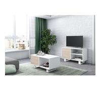 Set Wind, Ensemble de Meubles composé par 1 Meuble TV100 et 1 table basse, Blanc/Chêne, Pieds blancs, RF1126