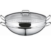Set wok de 36 cm avec couvercle en verre, guide pour le tempura et panier vapeur, compatible avec l'induction