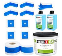 SET325 Kit d'étanchéité 14 kg de film liquide, 4 coins intérieurs, 1 coin extérieur, 4 manchettes murales, 15 m de bande d'étanchéité de 15 m, fond de profondeur 2 l, kit de bandes douche salle de