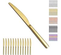 Sets de couteaux dorés, lot de 12, revêtement en titane, dorés, en acier inoxydable, couteaux de table, set de couverts, lavables au lave-vaisselle