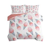 Sets de Housses de Couettes 200 x 200 cm, Rose Parure de lit Imprimé | Cornet De Glace Pois Grille Housse de Couette et 2 Taie d'oreiller, Aquarelle Minimaliste Douce Respirable Housses Duvet
