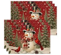Sets de Table Bonhomme de Neige et Cardinal, Sets de Table festifs pour Les fêtes d'hiver, antidérapants et lavables, pour l'intérieur et l'extérieur, pour la Cuisine et Les réceptions (Lot de 6).
