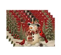 Sets de Table Bonhomme de Neige et Cardinal, Sets de Table festifs pour Les fêtes d'hiver, antidérapants et lavables, pour l'intérieur et l'extérieur, pour la Cuisine et Les fêtes (Lot de 4).