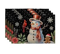 Sets de Table Bonhomme de Neige et Cardinal, Sets de Table festifs sur Le thème de l'hiver, antidérapants et lavables, pour la Cuisine intérieure et extérieure (Lot de 4).