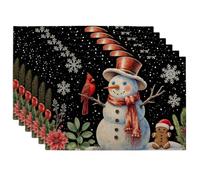 Sets de Table Bonhomme de Neige et Cardinal, Sets de Table festifs sur Le thème de l'hiver, antidérapants et lavables, pour la Cuisine intérieure et extérieure (Lot de 6).