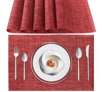Sets de Table Lavable, Lot de 6 Sets de Table Plastique PVC, Résistant à la Chaleur, Antidérapant, pour Cuisine Table à Manger (Rouge)