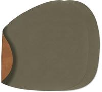 Sets de Table LIND DNA Nupo - Cuir - Vert armée/Nature - Courbé - réversible - 44 x 37 cm - 2 pièces