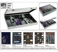 SAFE 5374 Vitrine en aluminium avec couvercle transparent | 6 compartiments à 275 x 57 x 65 mm | Vitrine collection pour minéraux, figurines, pierres, voitures miniatures | 395 x 300 x 65 mm