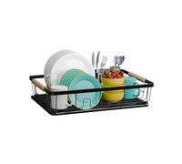 SEVANTE Égouttoir à vaisselle en acier inoxydable noir 43x31,5x11,3 cm - Porte-vaisselle de cuisine - Porte-plat - Égouttoir moderne - Essoroir à vaisselle