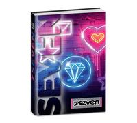 Seven Agenda scolaire daté 12 mois, 13,6 x 18,3 cm, 352 pages, couverture fuchsia fluo, rembourré sur base holographique, marque-page, autocollants, jeux et illustrations, agenda scolaire pour filles