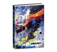 Seven Agenda scolaire daté 12 mois, 13,6 x 18,3 cm, 352 pages, couverture Splash couleurs, rembourré sur base holographique, marque-page, autocollants, jeux et illustrations, pour garçons et enfants