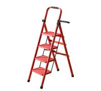 Seven Comfort Escabeau 4 marches Escabeau pliant jusqu'à 150kg Verrou de sécurité Antidérapant Poignée de maintien Support d'outils Escabeau de ménage ARK09 Rouge