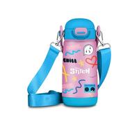 Seven Gourde enfant avec bandoulière Angel Lilo & Stitch, bleu, 400 ml, en acier inoxydable, sans BPA, hermétique, chaud 12 h/froid 24 h, anti-fuite, école, sport, voyage, idée cadeau