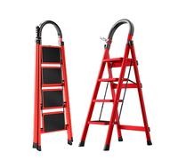 SevenComfort Escabeau 4 marches Escabeau pliant jusqu'à 150kg Verrou de sécurité Antidérapant Poignée de maintien Support d'outils Echelle de ménage ARK01 Rouge