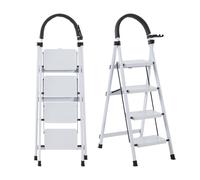 SevenComfort Escabeau 4 marches Escabeau pliant jusqu'à 150kg Verrou de sécurité Antidérapant Poignée de maintien Escabeau de ménage ARK01 Blanc