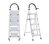 SevenComfort Escabeau 5 marches Escabeau pliant jusqu'à 150kg Verrou de sécurité Antidérapant Poignée de maintien Escabeau de ménage ARK01 Blanc