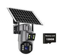 SEVEQIS Caméra de sécurité IP, Caméra de Surveillance extérieure sans Fil 4G/WiFi 6 MP avec Panneau Solaire et Double Objectif PTZ IP(4G Camera 128GB Card)
