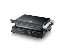 SEVERIN SEVINI COMFORT Multi-gril viande 5 programmes, Gril avec fonction plancha, Gril électrique multifonction pour légumes, steaks et paninis, Plaques avec revêtement céramique, Noir/Inox, KG 2399