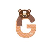 Sevi 83007 Animal Lettre G Grizzlybär env. 10 cm Lettres de porte pour chambre d'enfant ABC Jouet éducatif en bois Jouet éducatif pour enfants à partir de 3 ans Lettre Animaux Orange/marron