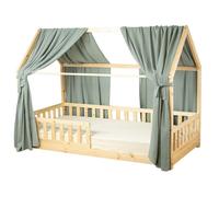 Sevira Kids | Set double ciel de lit cabane en gaze de coton - Vert 130x390 cm Made in France