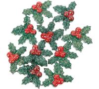 SEWACC 50 Pièces Ornements de Feuilles de Houx en Résine, Mini | Baies Incluses, Effet Pailleté, Usage Saisonnier, Tenue Sûre pour Créations