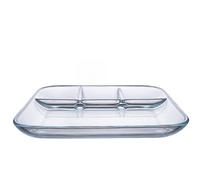 SEWACC Assiette Alimentaire Compartimentée en Verre, 4 Sections, pour Repas | Verre Transparent Renforcé, Forme Carrée, Rebords Arrondis, Surface Lisse, Compatible Four, Nettoyage Rapide