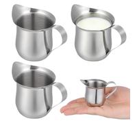 SEWACC Ensemble de 3 Pichets à Lait en Acier Inoxydable 90ml pour Espresso, Tasse à Mousseur à Lait Fonction Vapeur et Verseuse, pour Préparation Café