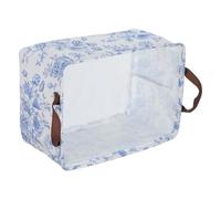 SEWACC Panier de rangement pliable en tissu au motif rétro bleu et blanc - 38,6 x 26,4 x 19 cm - Portable et doux pour livres et décor de maison