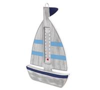 SEWACC Thermomètre Mural Nautique en Bois Forme Voilier, Double Échelle 30 à 50℃, Usage Intérieur et Extérieur pour Décoration Marine de Couloir ou Jardin