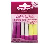 Sewline FAB50062 Lot de 6 recharges pour bâtons de colle textile soluble dans l'eau 2 x bleu 2 x jaune 2 x rose